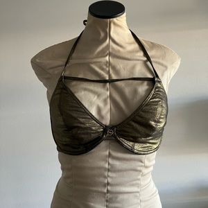 Freya metallic gold bikini top bra sized 32DDD halter